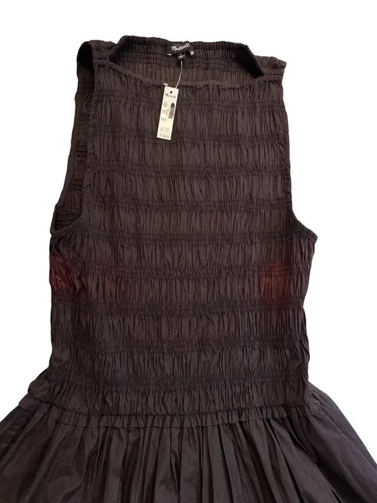 Madewell Keeran Sleeveless Dress~Size S~Molasses Brown Smocked Midi DAMAGE L7 27 - Picture 9 of 11
